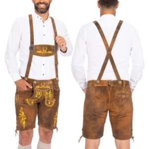 Men's Olive and Yellow Short Lederhosen